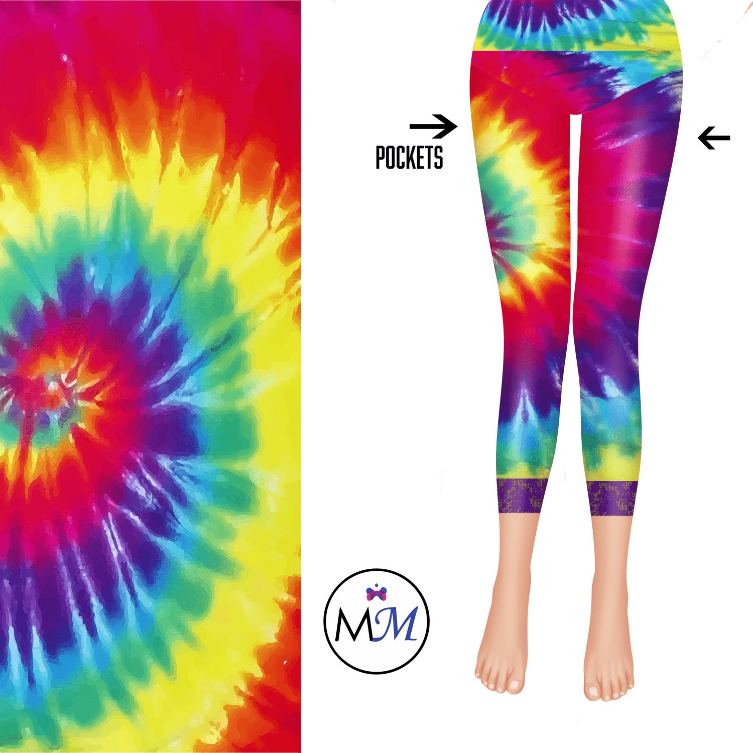 Tye Dye Lace Capri Leggings with Purple Lace MM