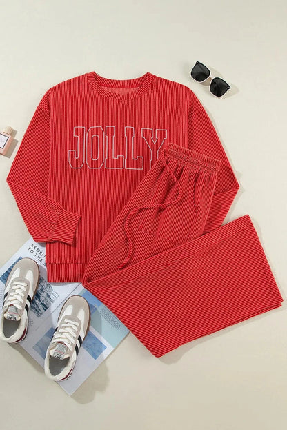 Cozy JOLLY Long Sleeve Lounge Set with Drawstring Pants