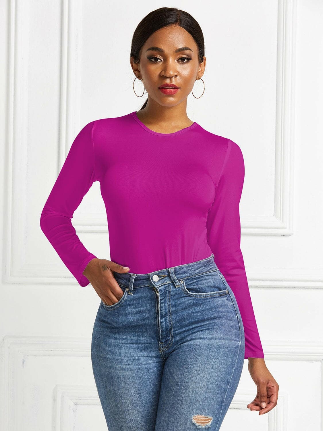 Round Neck Long Sleeve Bodysuit.