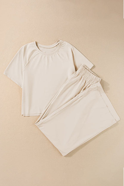 Round Neck Short Sleeve Top and Pants Set.