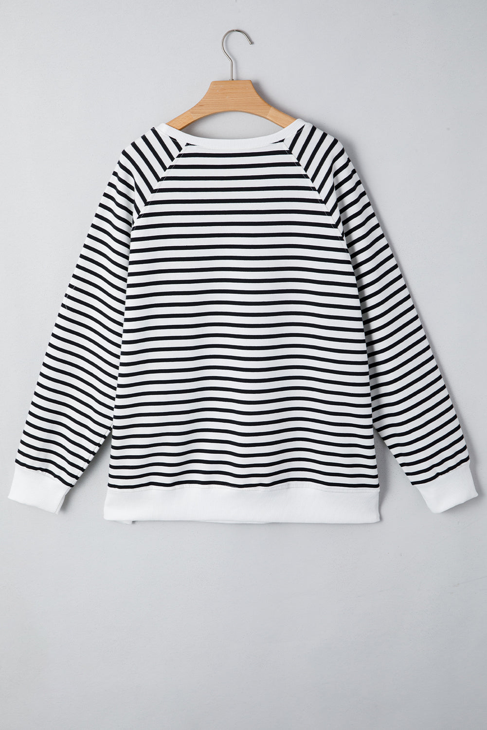 Black Stripe Raglan Sleeve Side Slits Loose Sweatshirt Love Salve