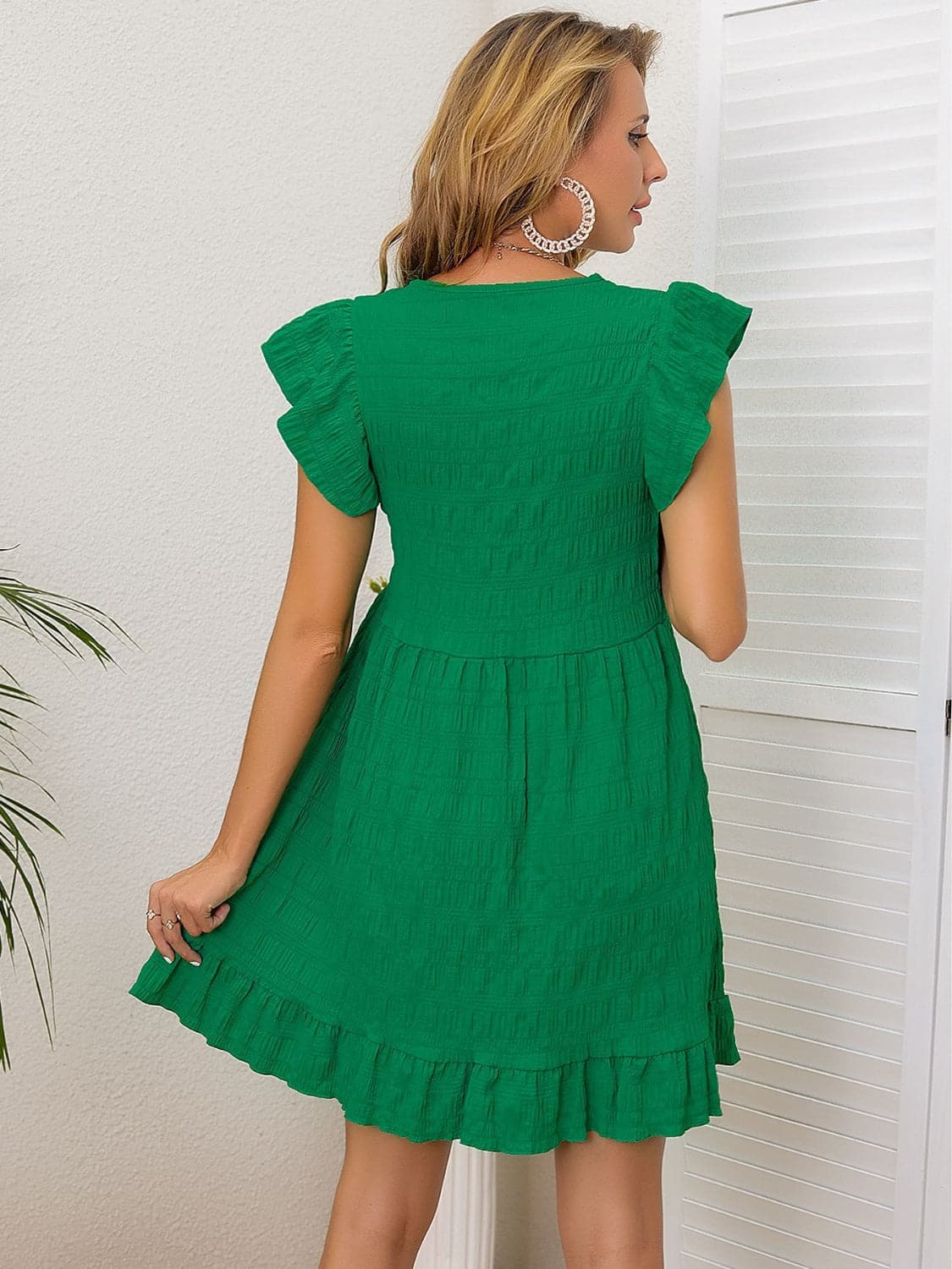 Ruffled Cap Sleeve Mini Dress.