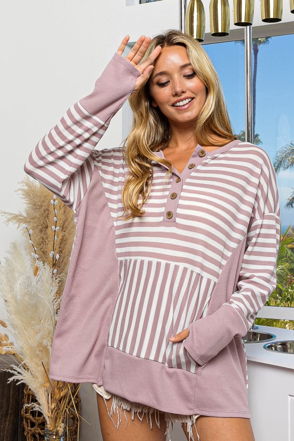 BiBi Striped Thumbhole Long Sleeve Top.