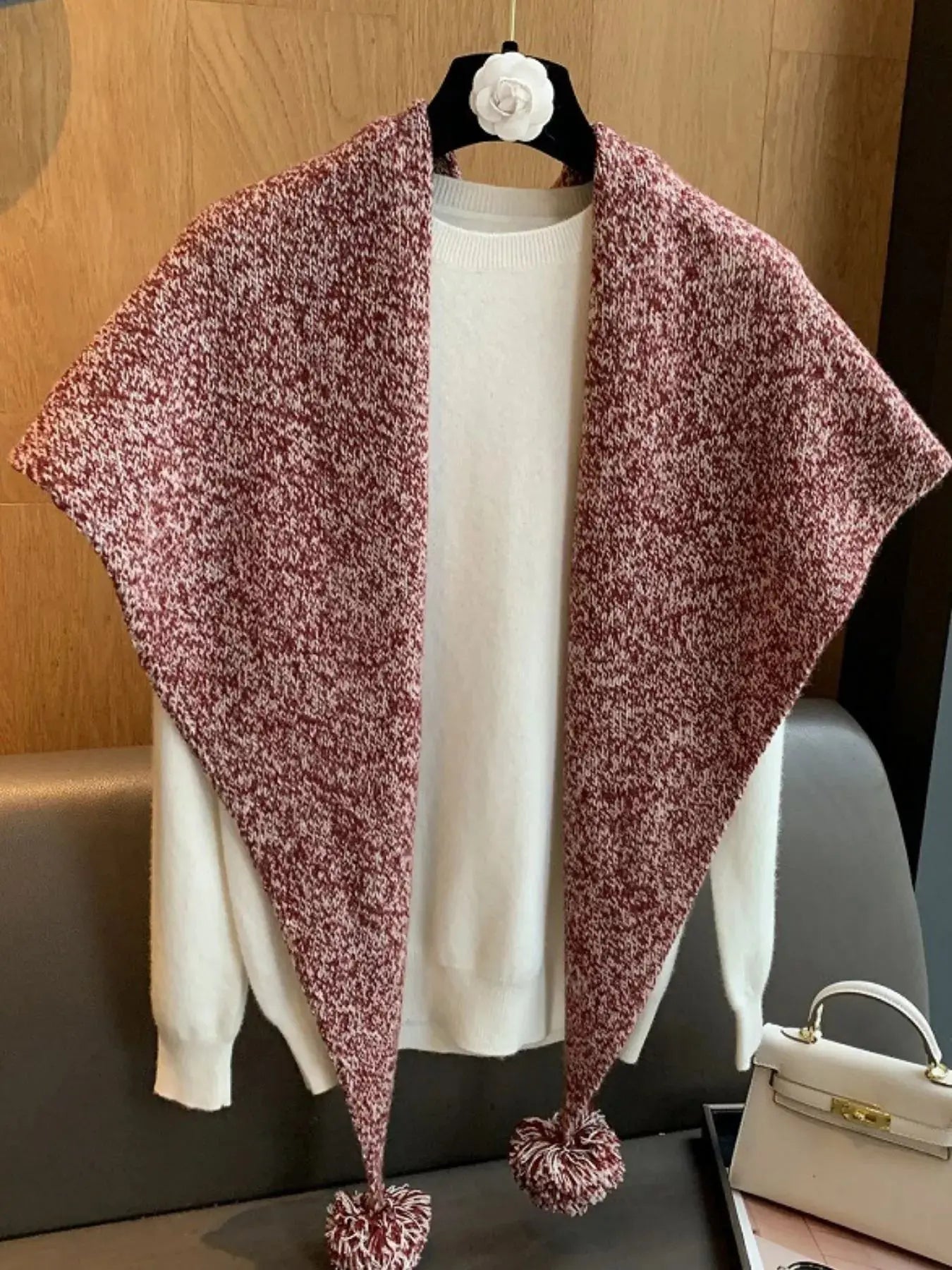 100% Wool Pom-Pom Knitted Scarf Simply Love