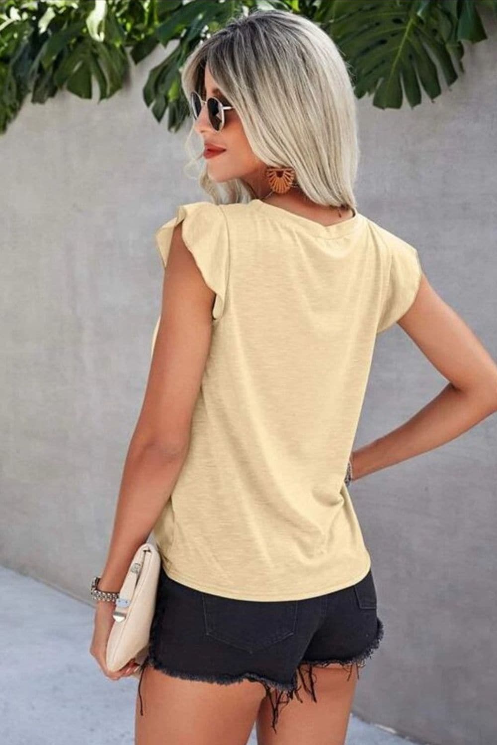 Sheer ruffled cap sleeve tee