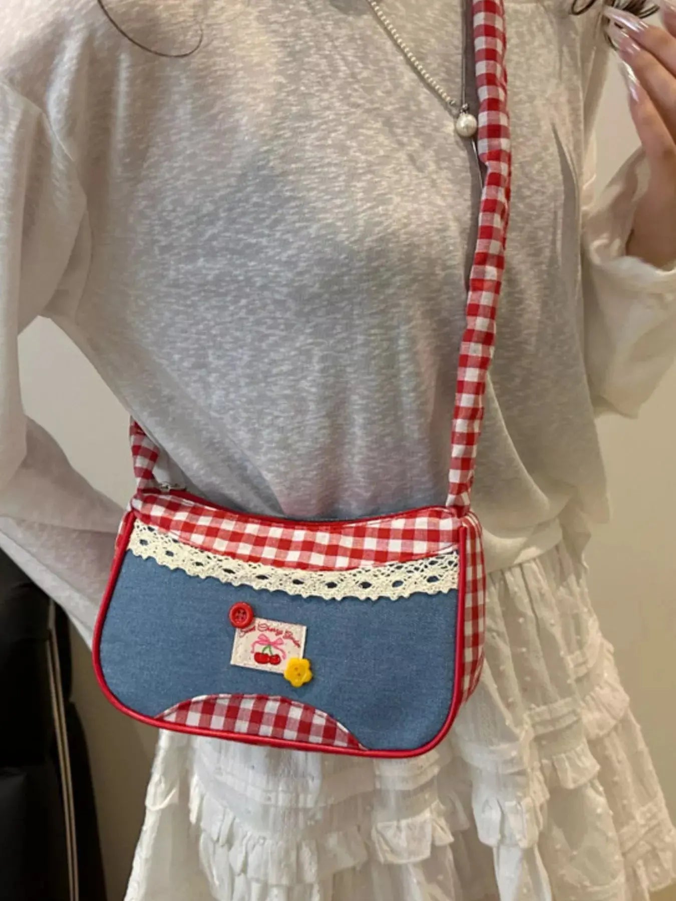 Cherry Plaid Strap Crossbody Bag Simply Love