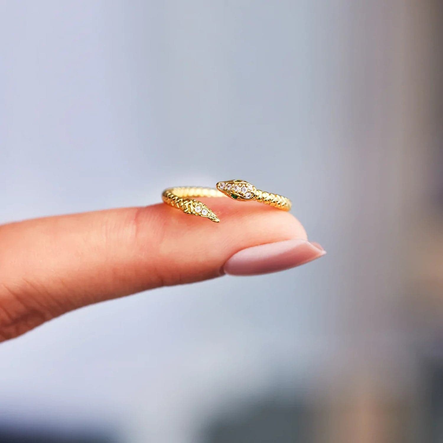 Snake Shape 18K Gold-Plated Bypass Ring.