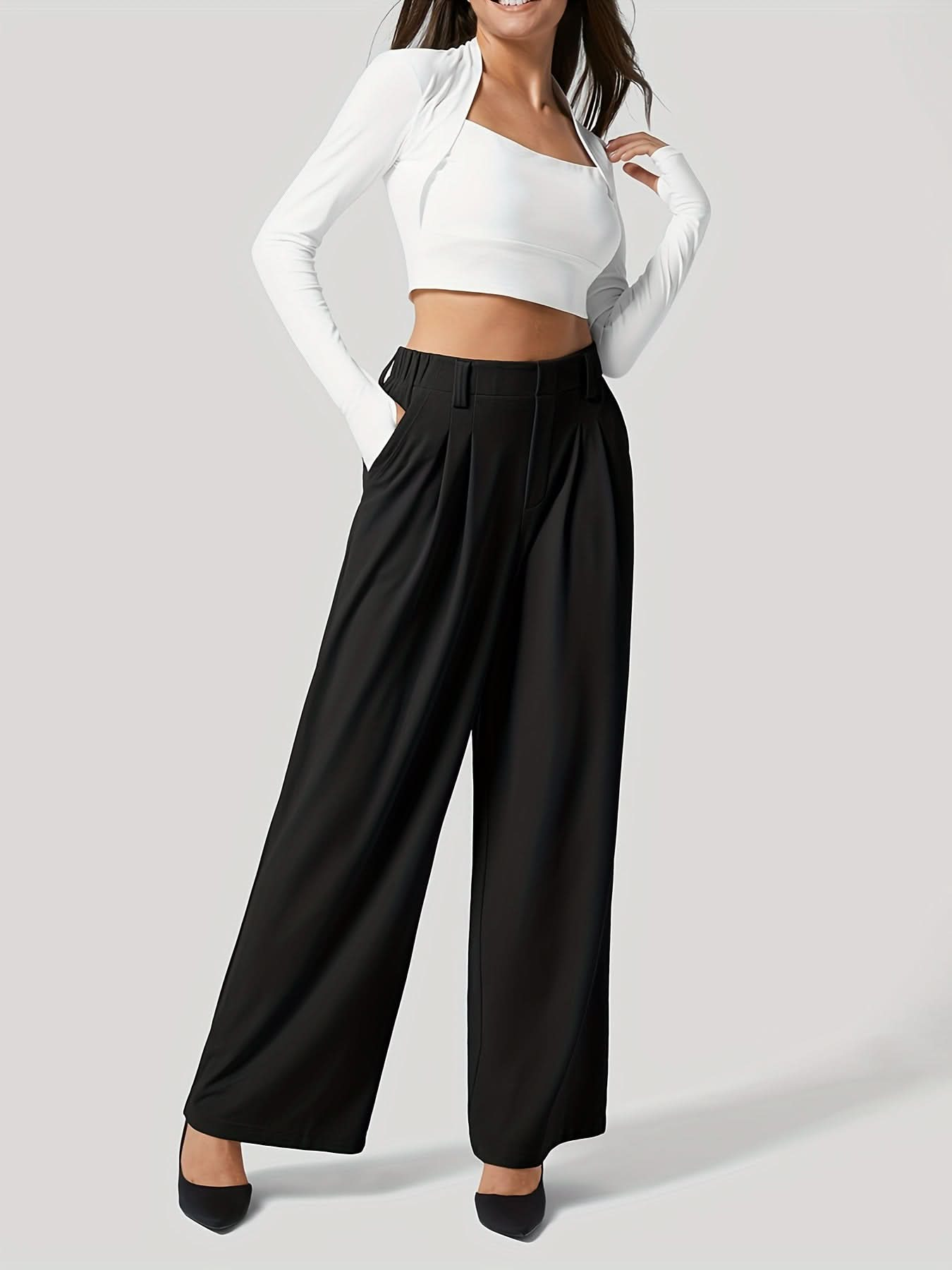 Comfy Wide Leg Trousers with Convenient Pockets