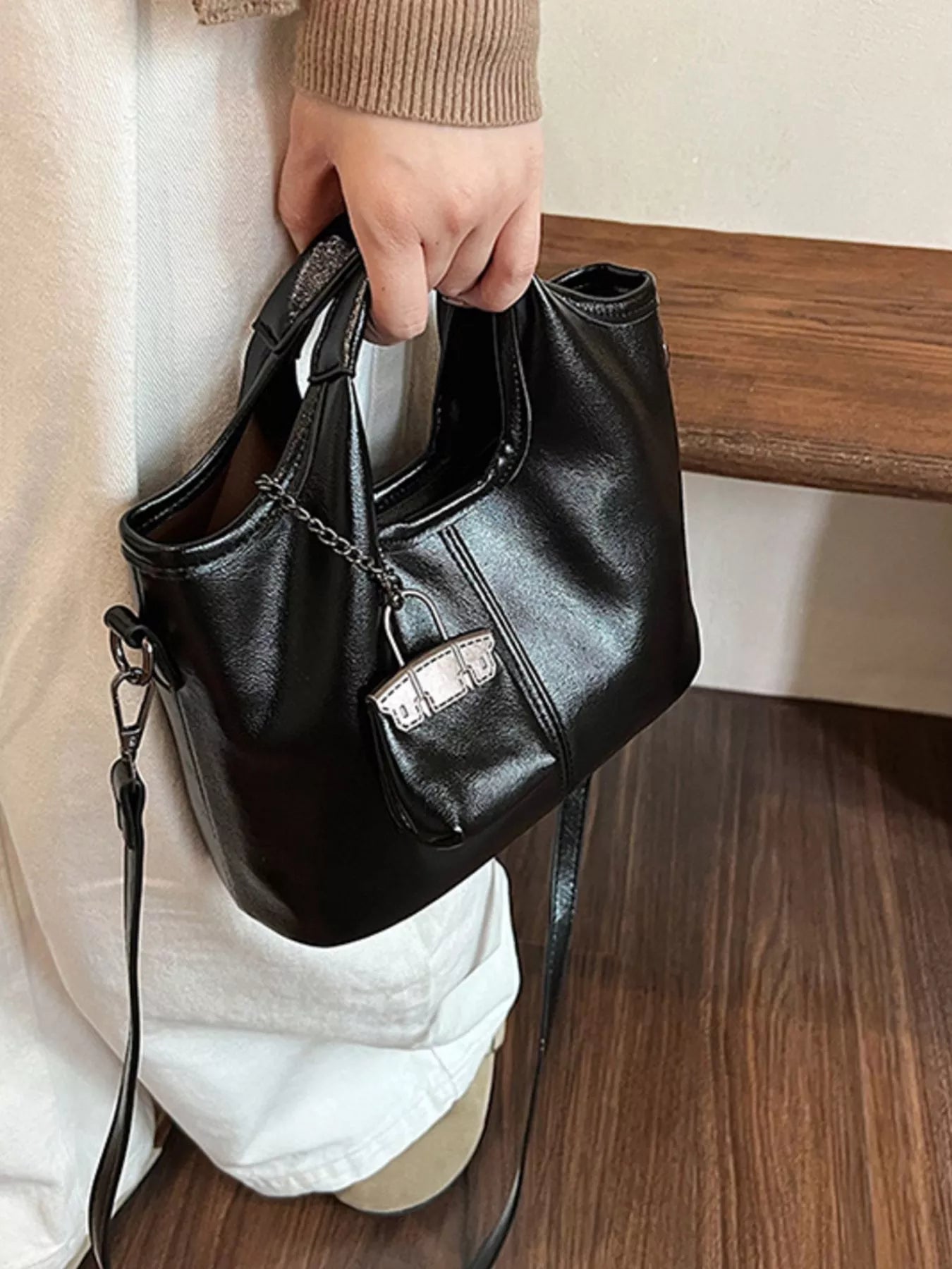 Leather Crossbody Bag with Charm Simply Love