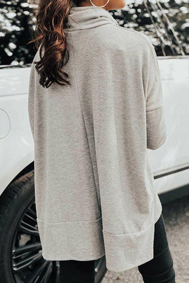 Cowl Neck Long Sleeve Slit Blouse.