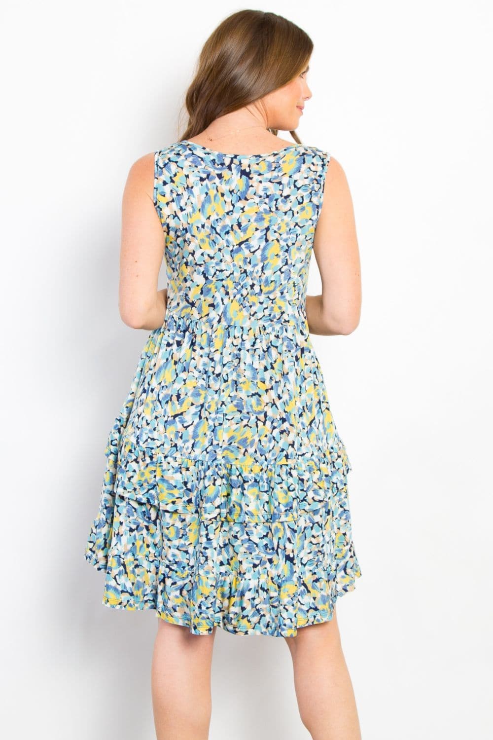 Be Stage Full Size Print Wrinkle Free Ruffled Dress.