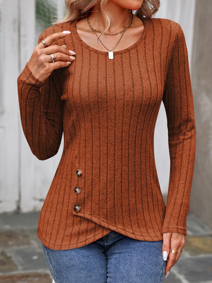 Elegant long sleeve tee with buttons