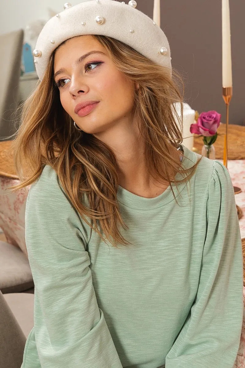 BiBi Slub Terry Puff Shoulder Sweatshirt - Love Salve 