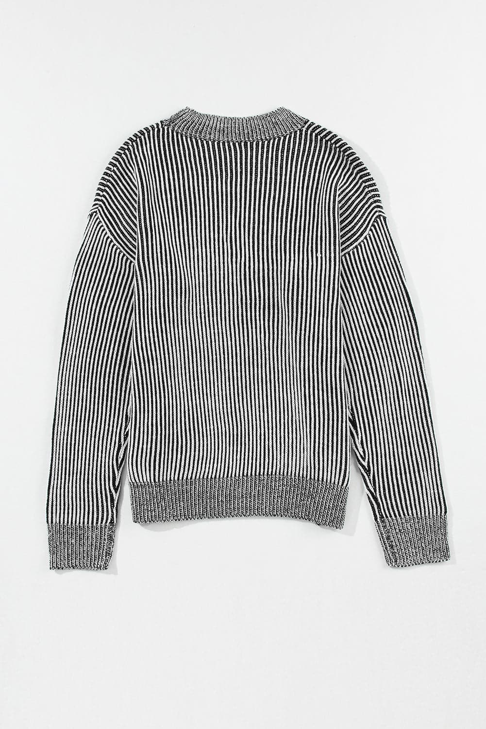 Striped Mock Neck Dropped Shoulder Sweater.