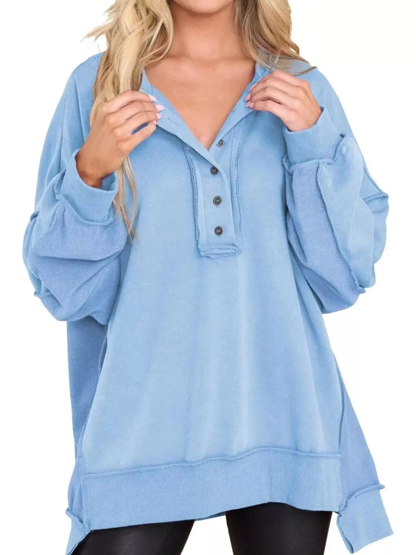 Half Snap Long Sleeve Sweatshirt Simply Love