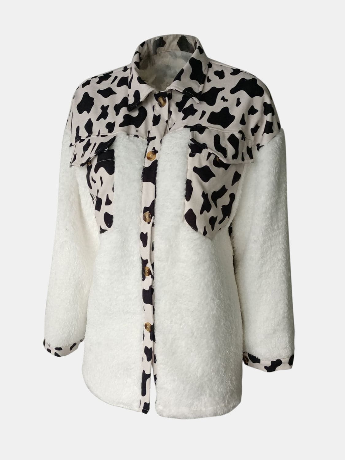 Fuzzy Button Up Long Sleeve Jacket.