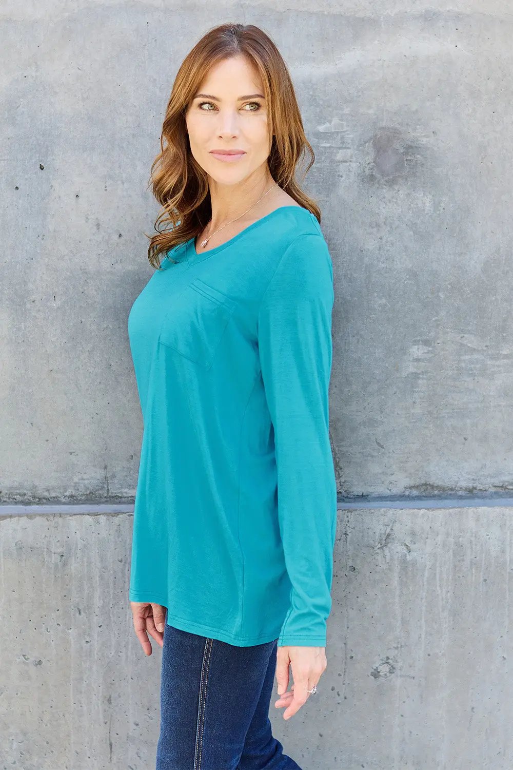 Basic Bae Full Size V-Neck Long Sleeve Top - Love Salve