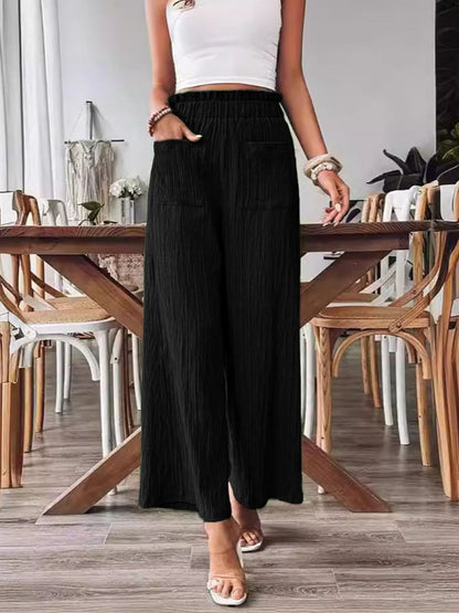 Frilled Pocketed Wide Leg Trousers