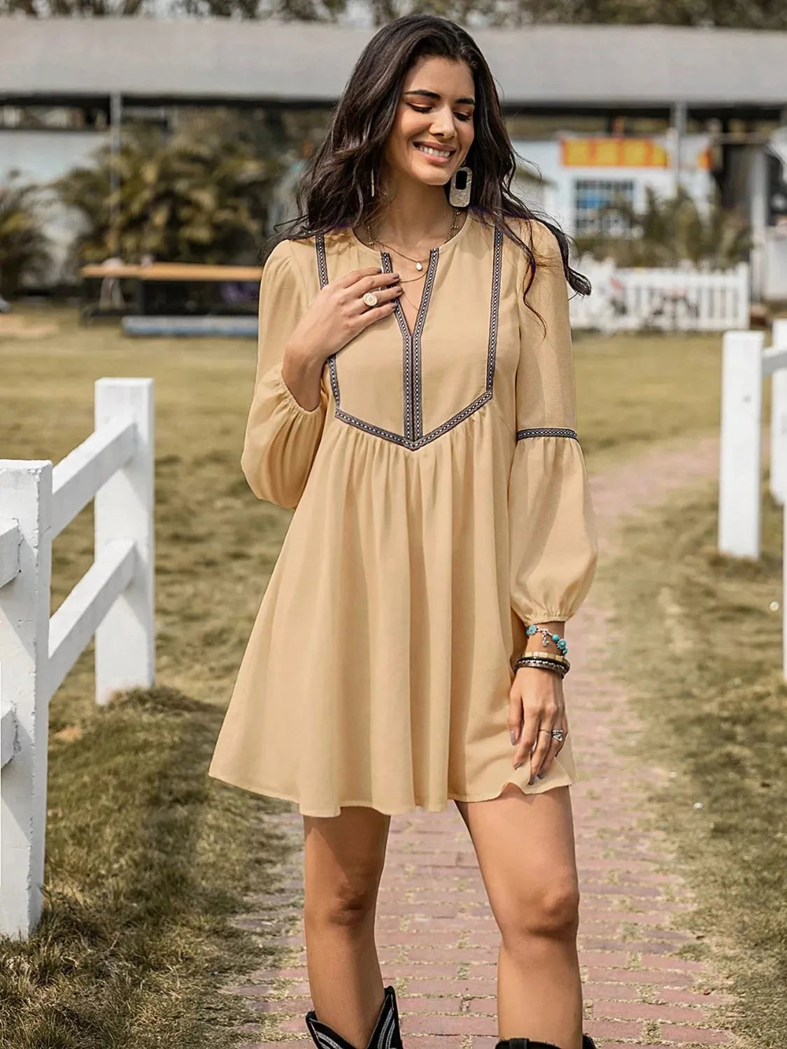 Long Sleeve Mini Dress with Contrast Trim Coco’s Tee Boutique