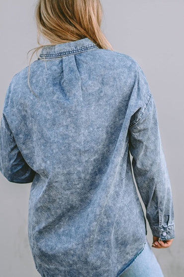 Button Up Dropped Shoulder Denim Top.