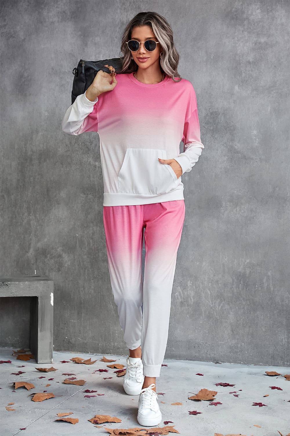 Gradient Round Neck Sweatshirt and Joggers Set.