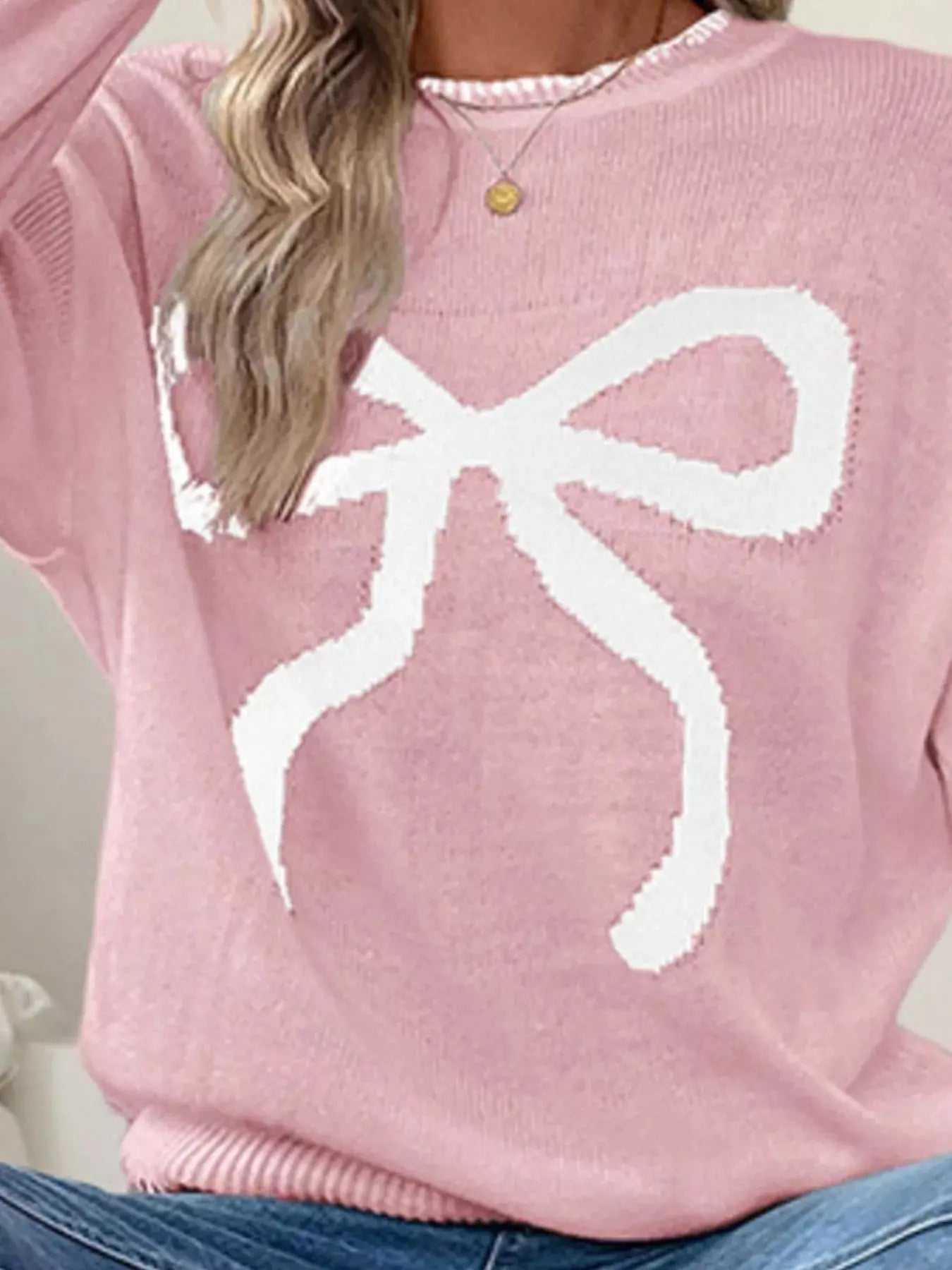 Bow Round Neck Sweater Simply Love