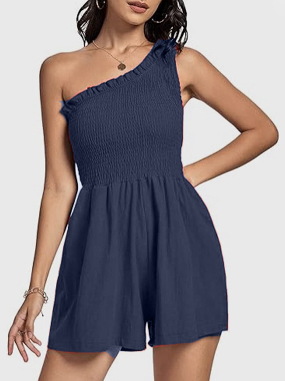 Smocked Single Shoulder Romper.