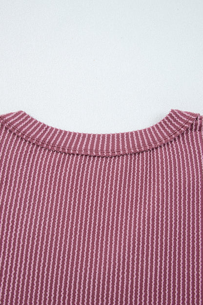 Premium Fiery Red Twisted Rib V Neck Drop Shoulder Loose Sleeve Oversize Top