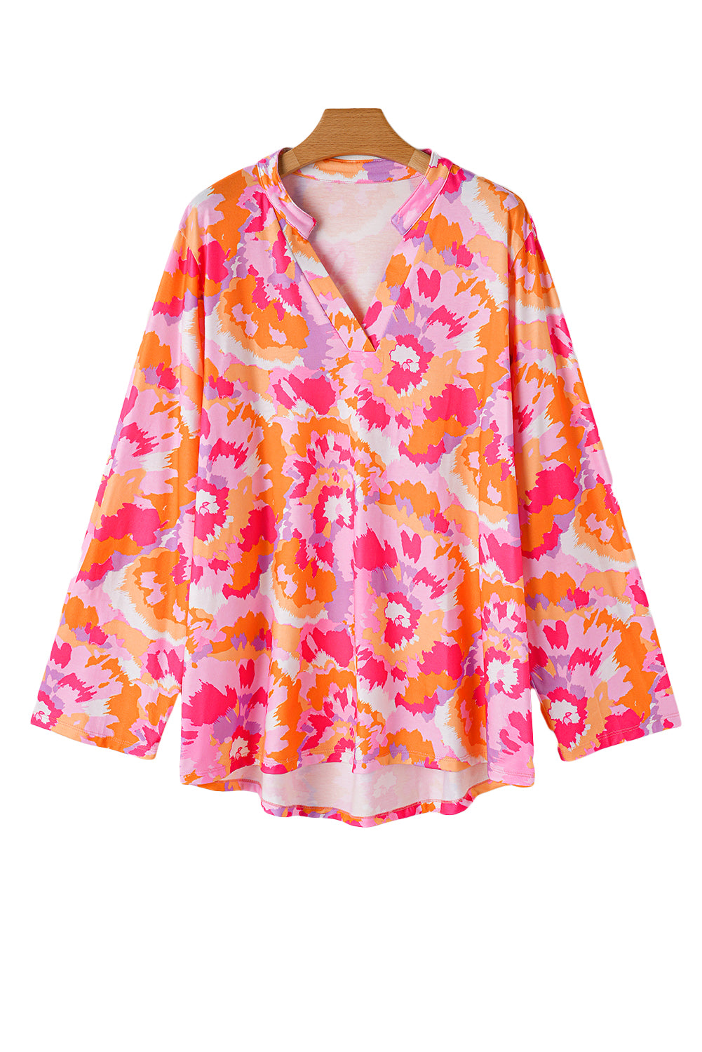 Chic pink floral plus size v neck blouse for effortless style