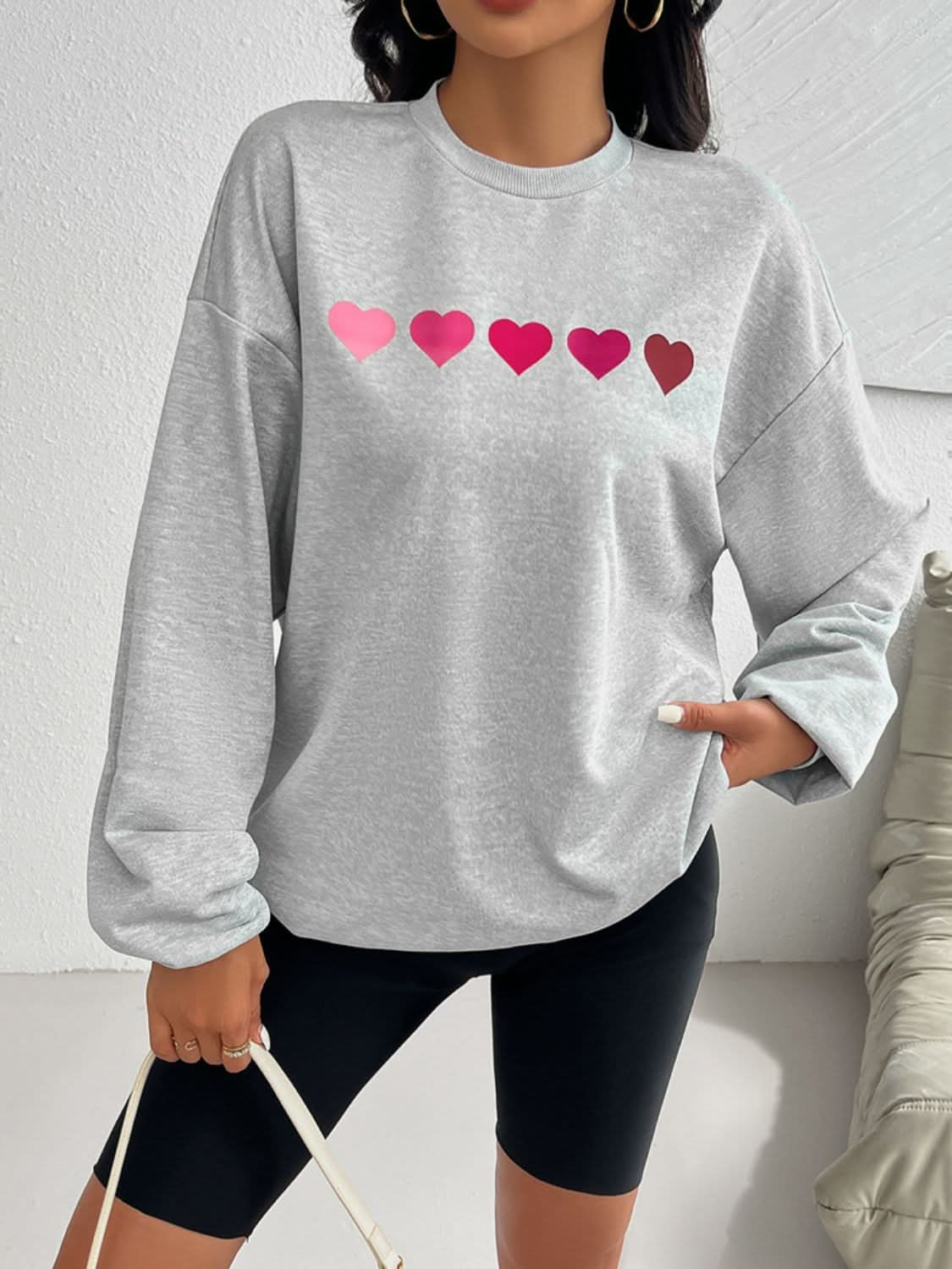 Devine Heart Dropped Shoulder Long Sleeve Sweatshirt