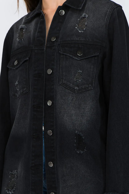 American Bazi Distressed Frayed Hem Denim Jacket - Love Salve 