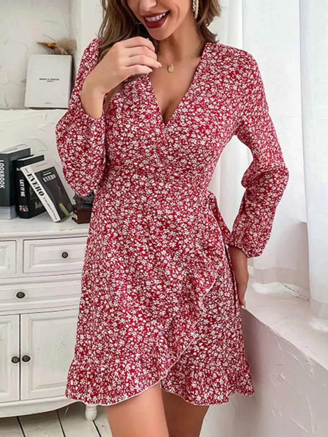 Floral Print Wrap Mini Dress Simply Love