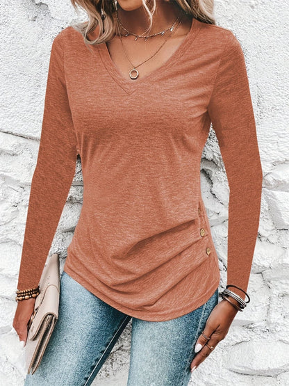 Versatile heathered v-neck long sleeve tee for ultimate comfort