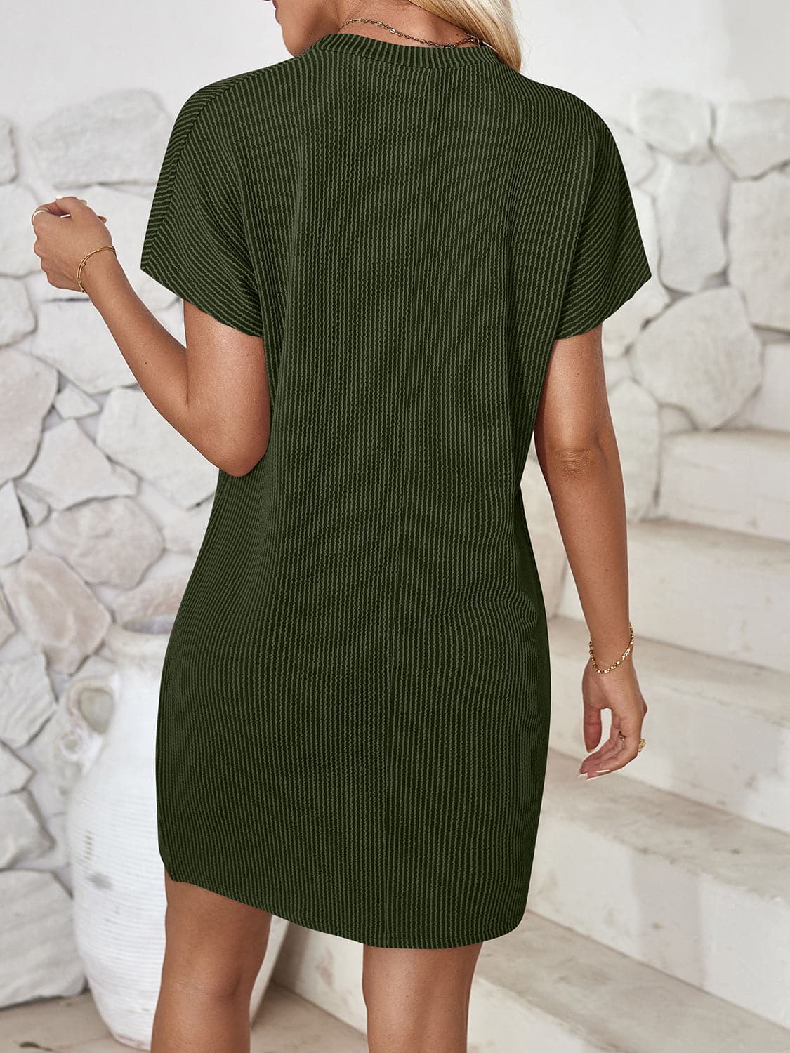 Round Neck Short Sleeve Mini Dress.