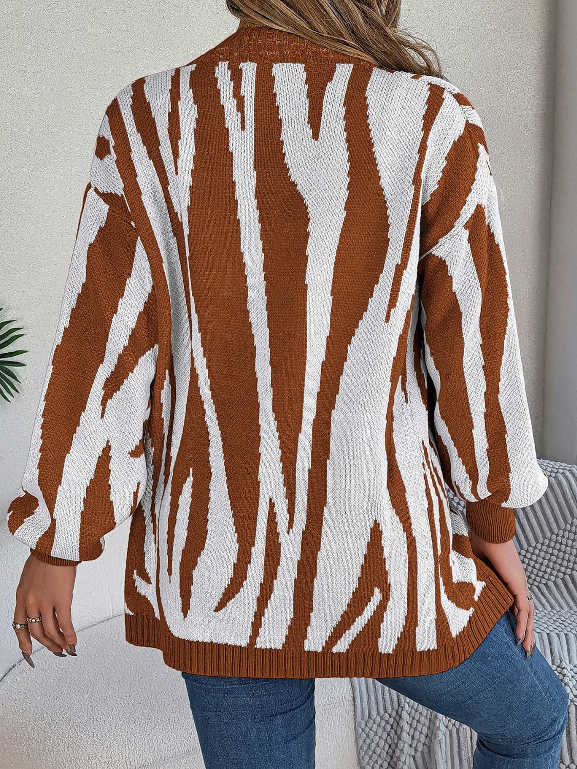 Open Front Animal Print Cardigan.