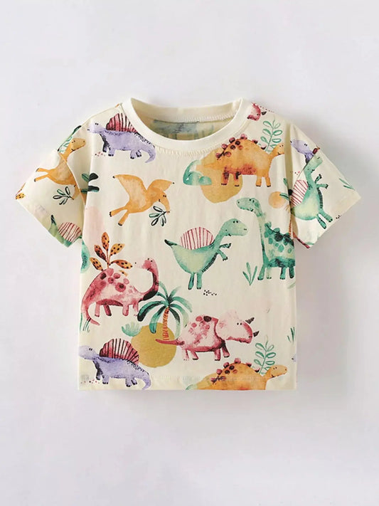 Children's Dinosaur Print Crew Neck Short Sleeve T-Shirt Simply Love