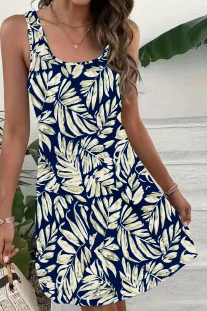 Printed Scoop Neck Wide Strap Mini Dress.