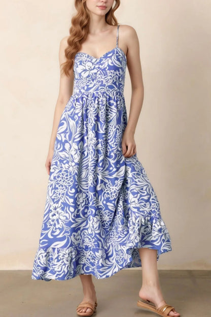 Floral Print Spaghetti Strap High Waist Dress