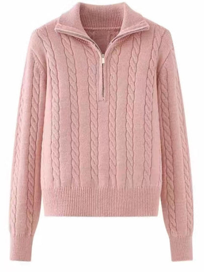 Cozy cable-knit half zip sweater with moderate stretch