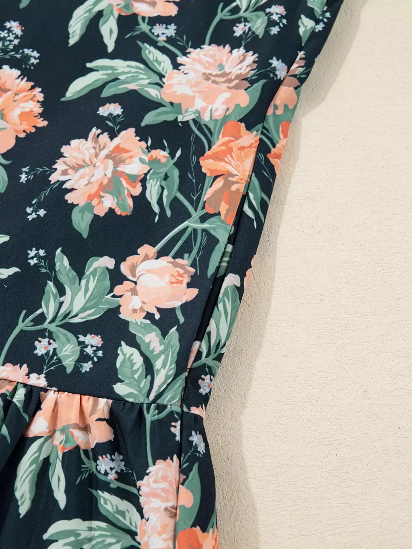 Floral Print Striped Trim V Neck Long Sleeve Ruffle Hem Shift Mini Dress Simply Love