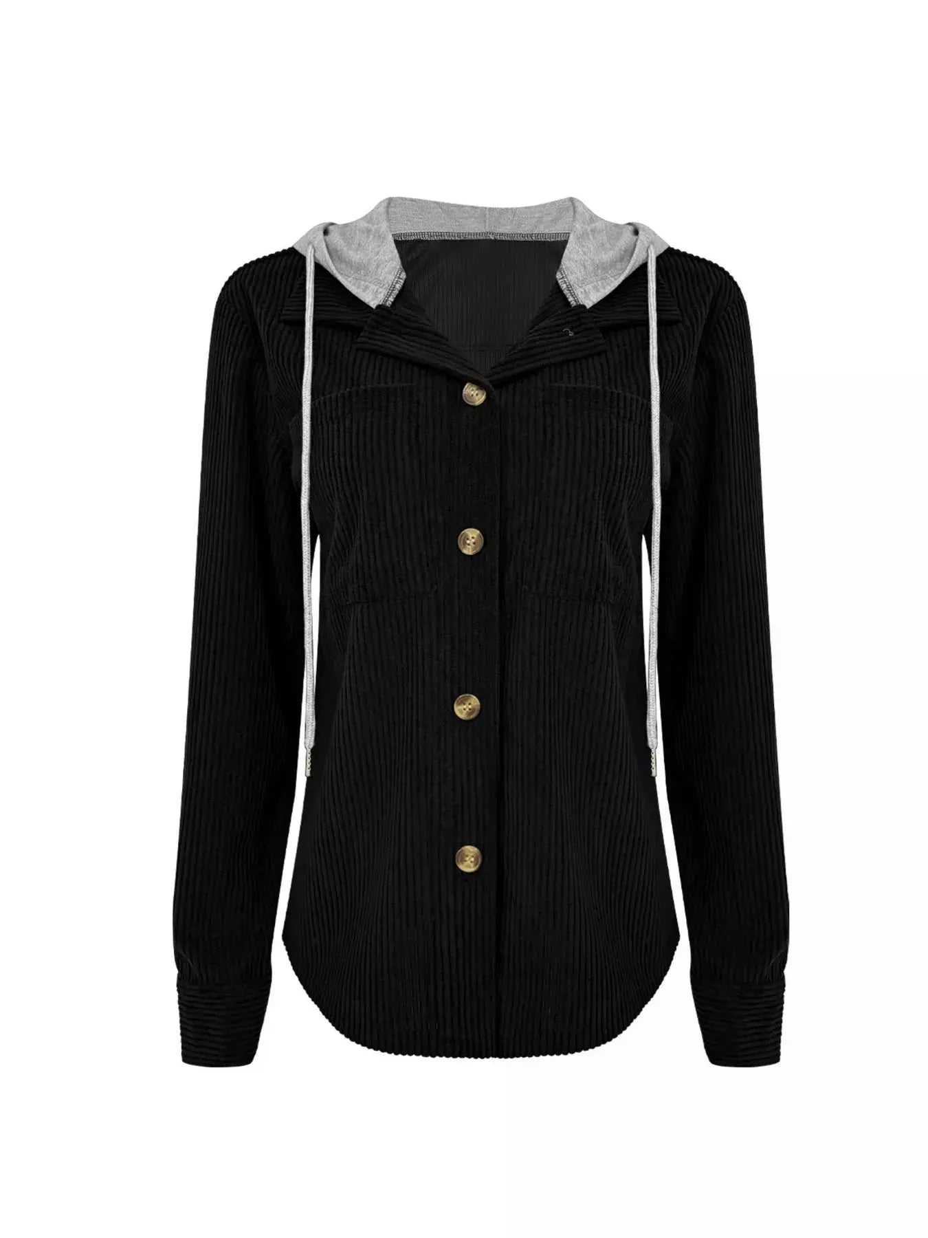 Hooded Corduroy Button-Down Jacket Simply Love