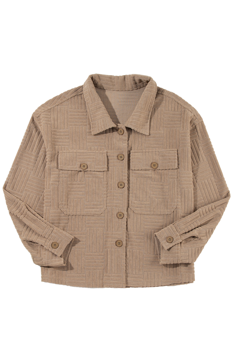 Chic dark khaki textured shacket with chest pockets