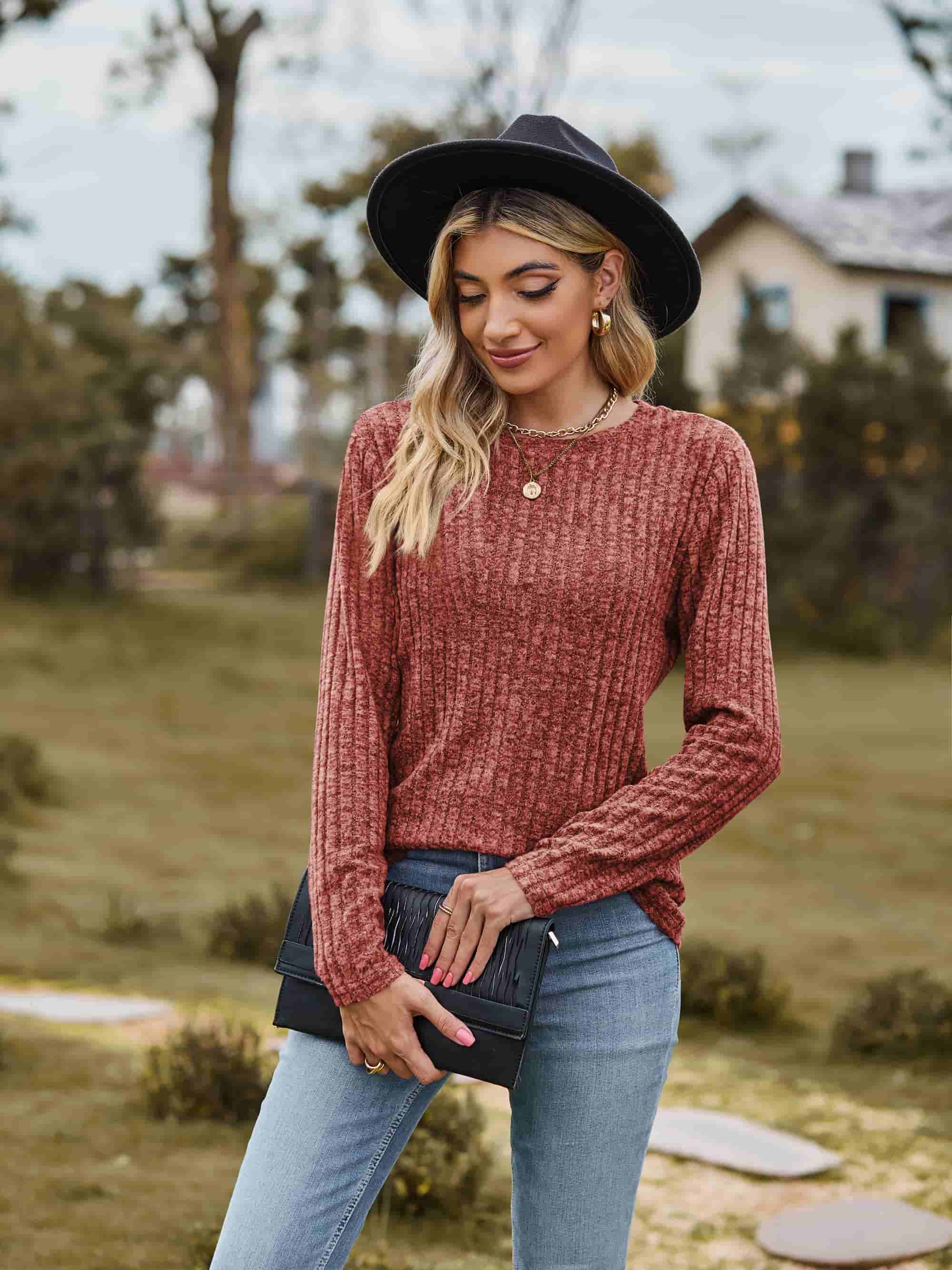 Ribbed Round Neck Long Sleeve Tee Coco’s Tee Boutique