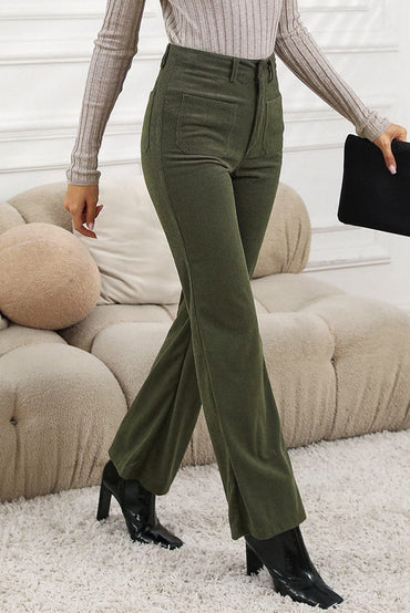 Pocketed High Waist Straight Leg Pants.