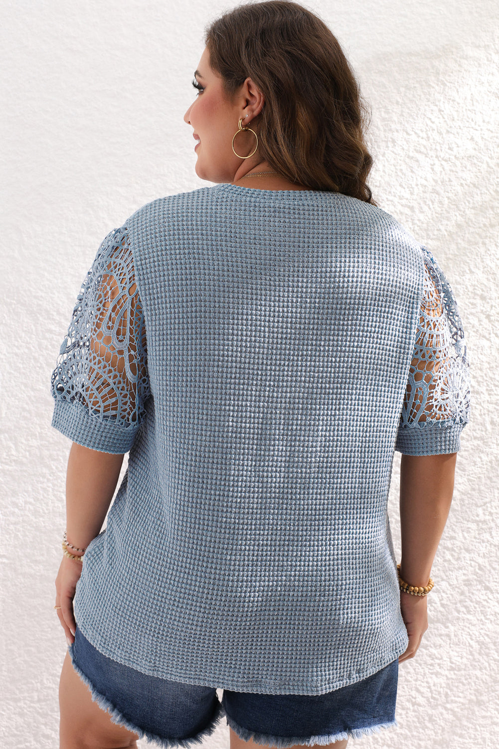 Chic Ashleigh blue plus size lace sleeve t-shirt