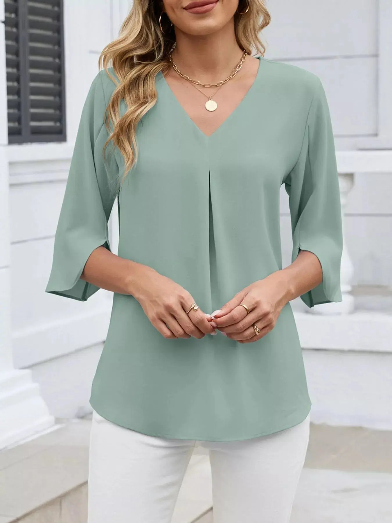 V-Neck 3/4 Sleeve Blouse Simply Love