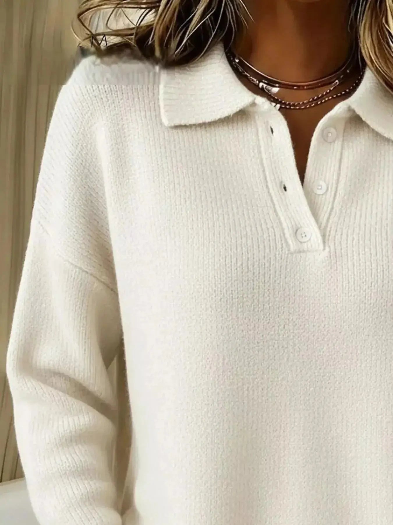 Full Size Half Button Collar Drop Shoulder Sweater Plus Size Simply Love