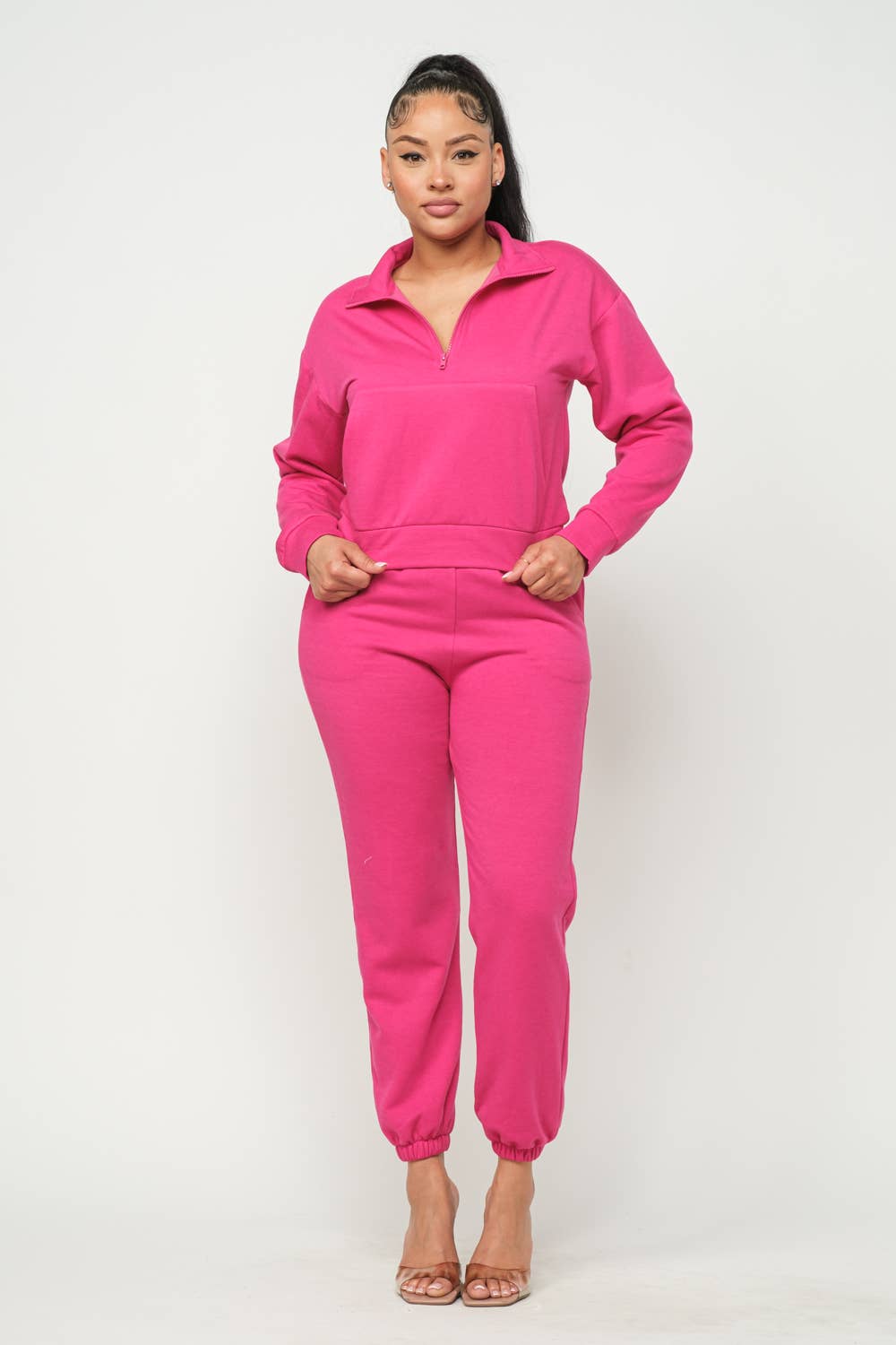 Half Zip Up One Pocket Jacket And Pants Set Coco’s Tee Boutique