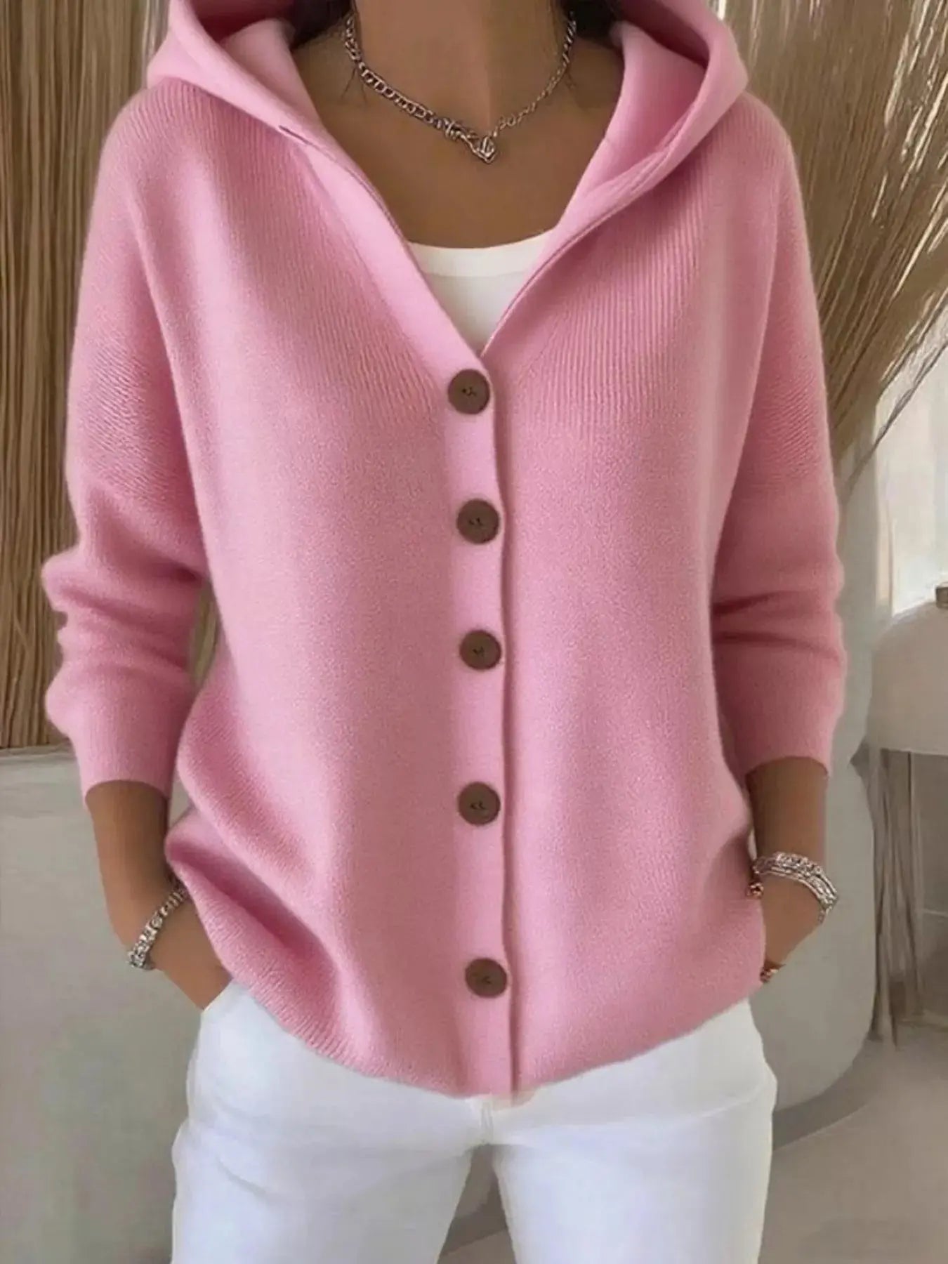 Full Size Hooded Button-Down Knit Cardigan Plus Size Simply Love