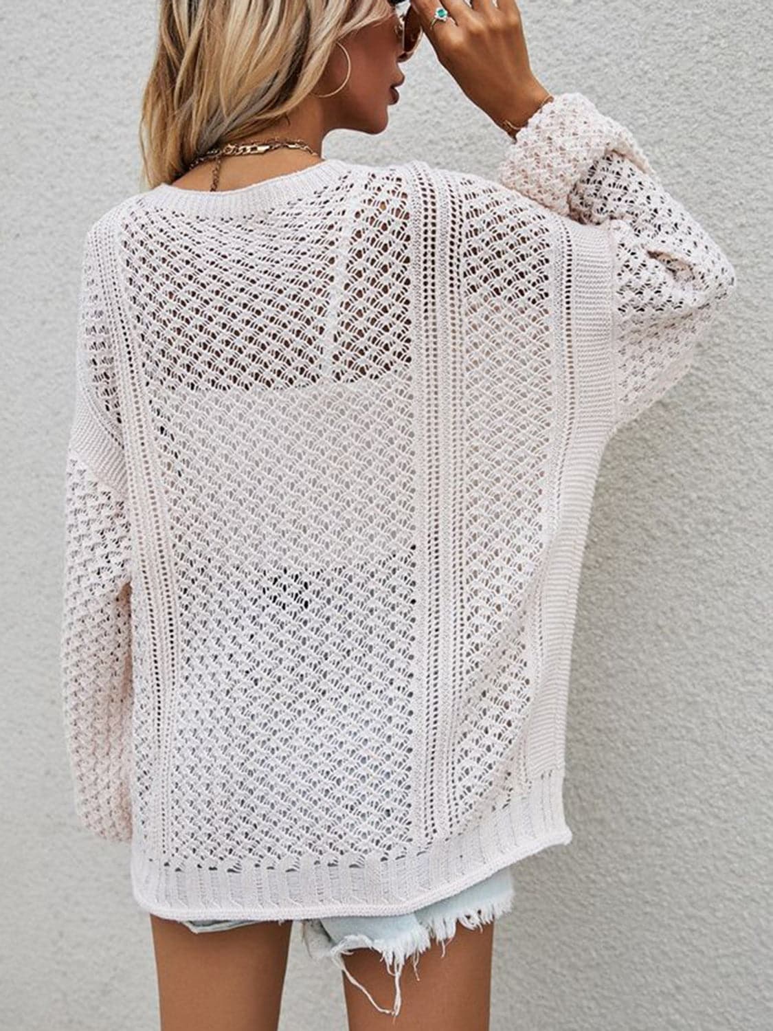 Openwork Button Front Cardigan.